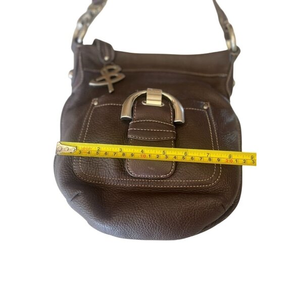 B Makowsky Brown Leather Crossbody Bag With Silver Hardware & Logo Charm - Picture 7 of 9